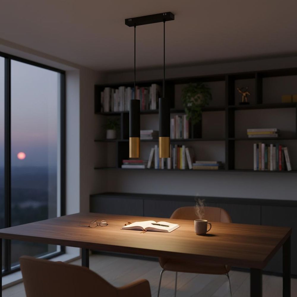 MasterLED Pendelleuchte 2-flammig - GU10 - Schwarz Gold - Aluminium-Zylinder - höhenverstellbar - modern für Esszimmer & Küche