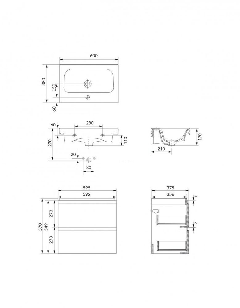 AQUA for you | Badezimmerschrank - CERSANIT MODUO - Waschtisch Set 60 cm – Kaschmir - mit Waschbecken, Unterschrank, Badmöbel Set, Badezimmerschränke