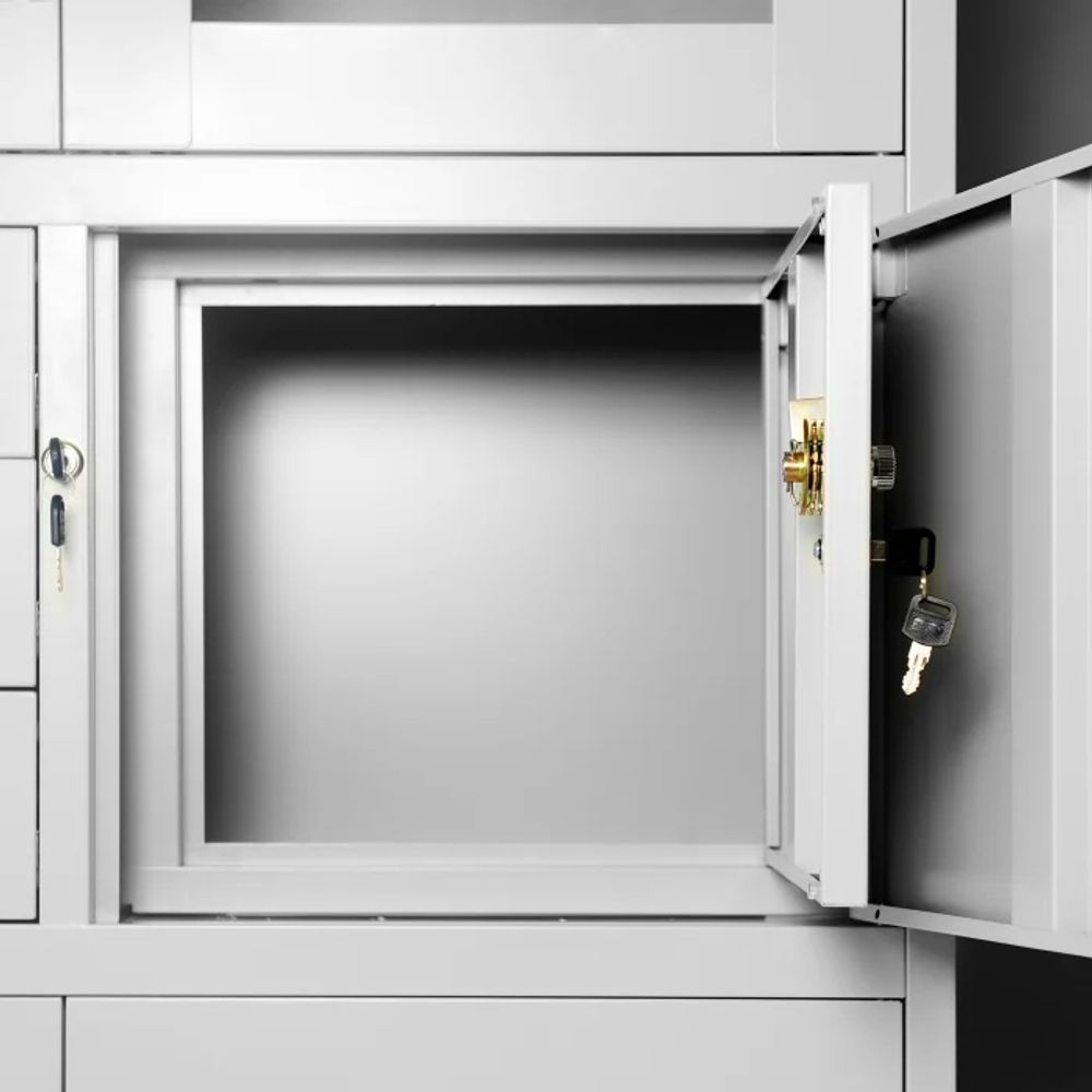 Aktenschrank C018S Büroschrank Metallschrank Tresor Safe Geheimfach Schubladen Pulverbeschichtung 185 cm x 90 cm x 40 cm (H x B x T), Farbe: Grau