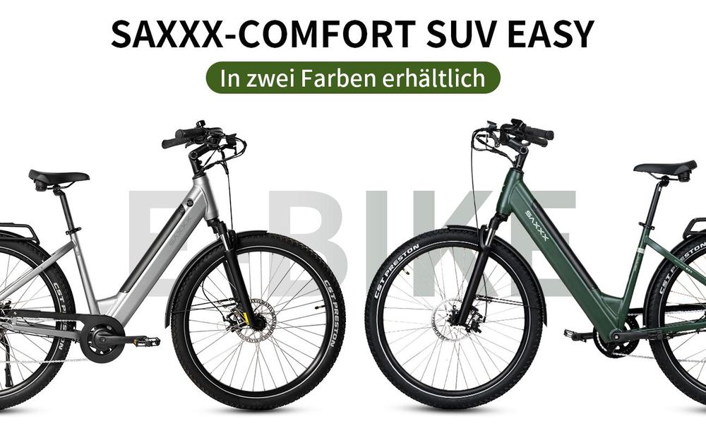 SAXXX E-Bike, Comfort SUV Easy, Tiefeinsteiger Elektrofahrrad, 468Wh integrierter Akku, Shimano 7-Gang schaltung,City E-Bike