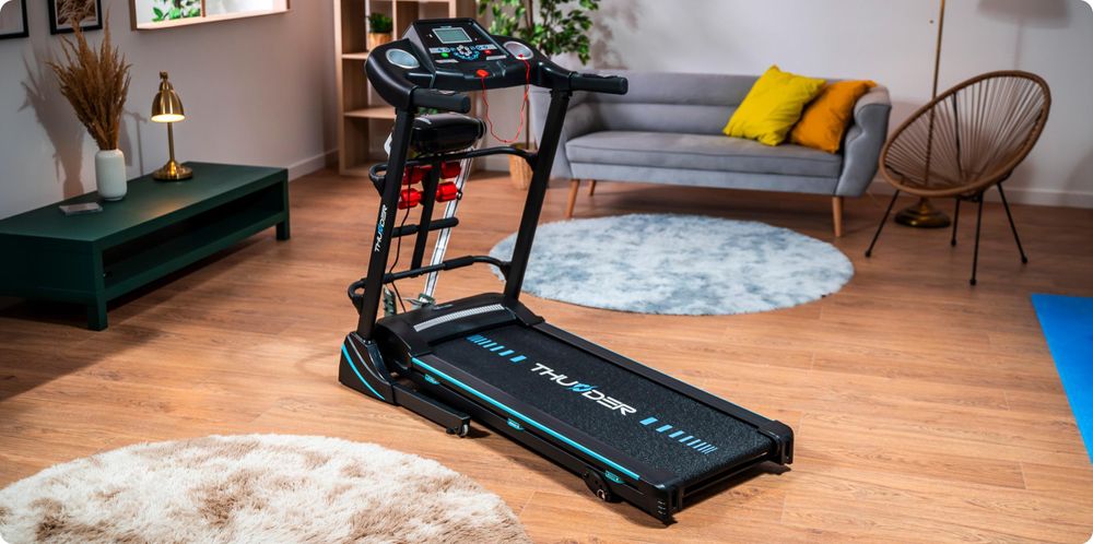 THUNDER ICON-D-BLACK Bieżnia elektryczna 17 km/h składana do 140 kg Bluetooth LCD masażer hantle
