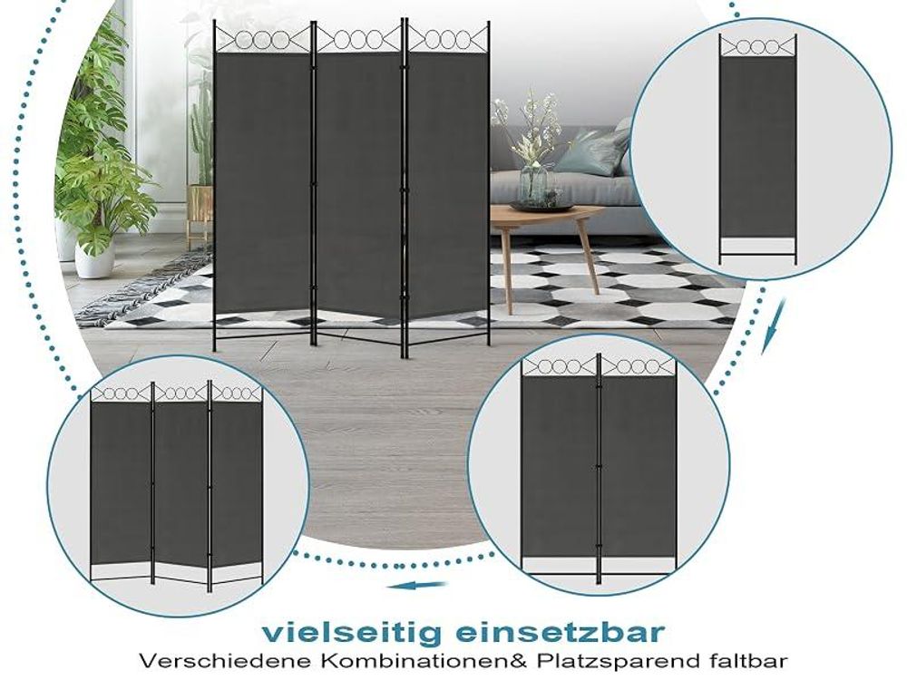 WOLTU Paravent, Raumteiler 3 Teilig, Trennwand klappbar freistehend Sichtschutz, Raumtrenner innen Outdoor Garten Balkon Terrasse, Raumtrenner Dunkelgrau, 167x172 cm