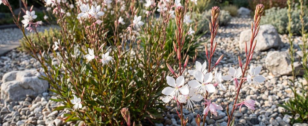 Blüte: weiß aus rosa Knospen, Juni bis Oktober