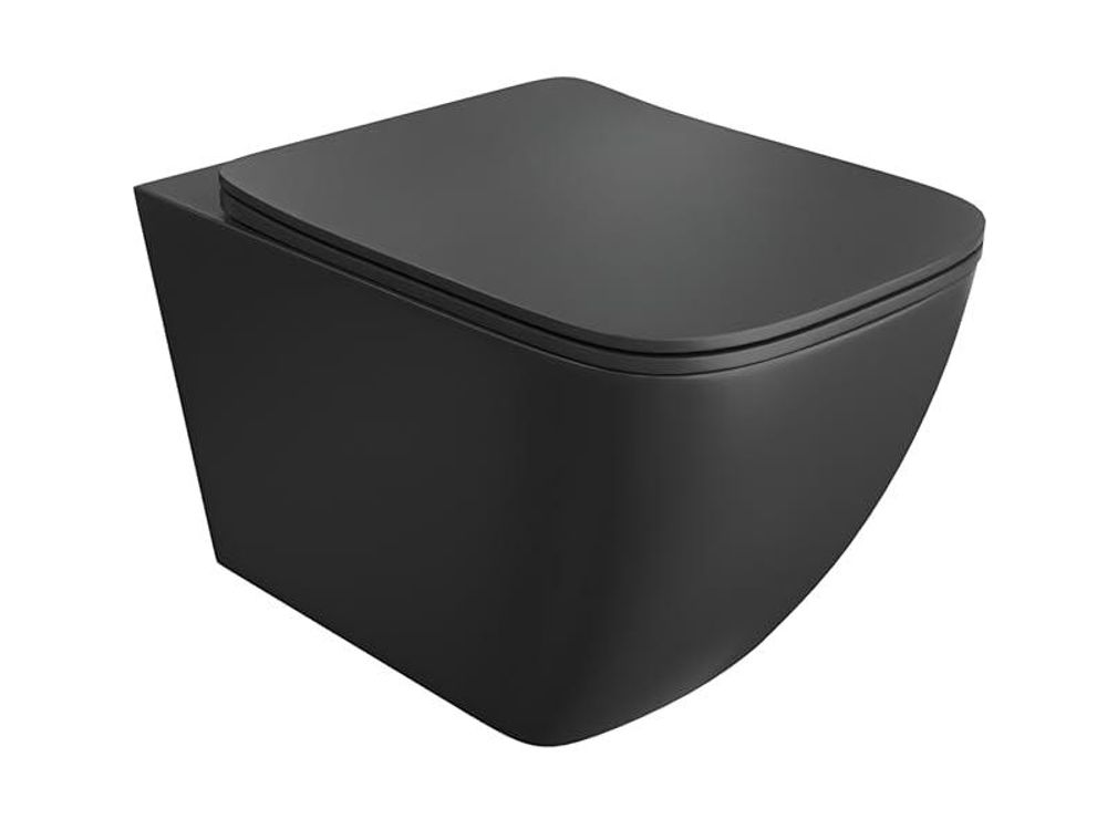 LAVITA Wand-WC Onil Black | HŠnge Toilette | Toilettendeckel mit Absenkautomatik & Metallscharniere | Toiletten SpŸlrandlos HŠngend | Toilettenbecken | 355x510x395 cm | Schwarz