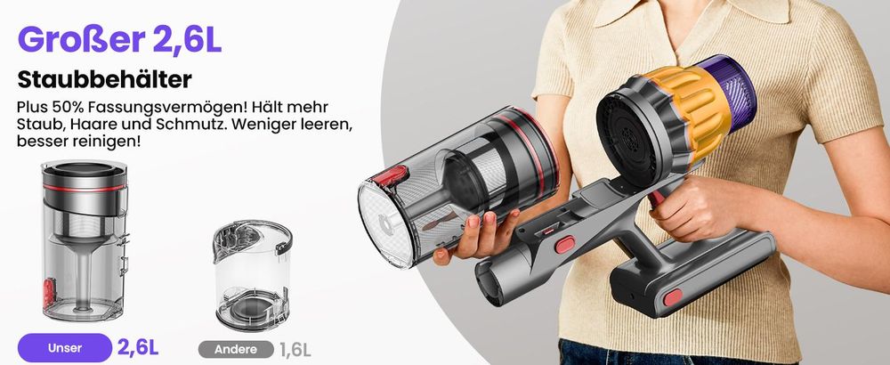 85000Pa Akku Hand Stielstaubsauger 750W/80mins handstaubsauge,Ultraleiser Staubsauger Kabellos SmartDisplay Leichter Antiverwicklung,Akku Staubsauger