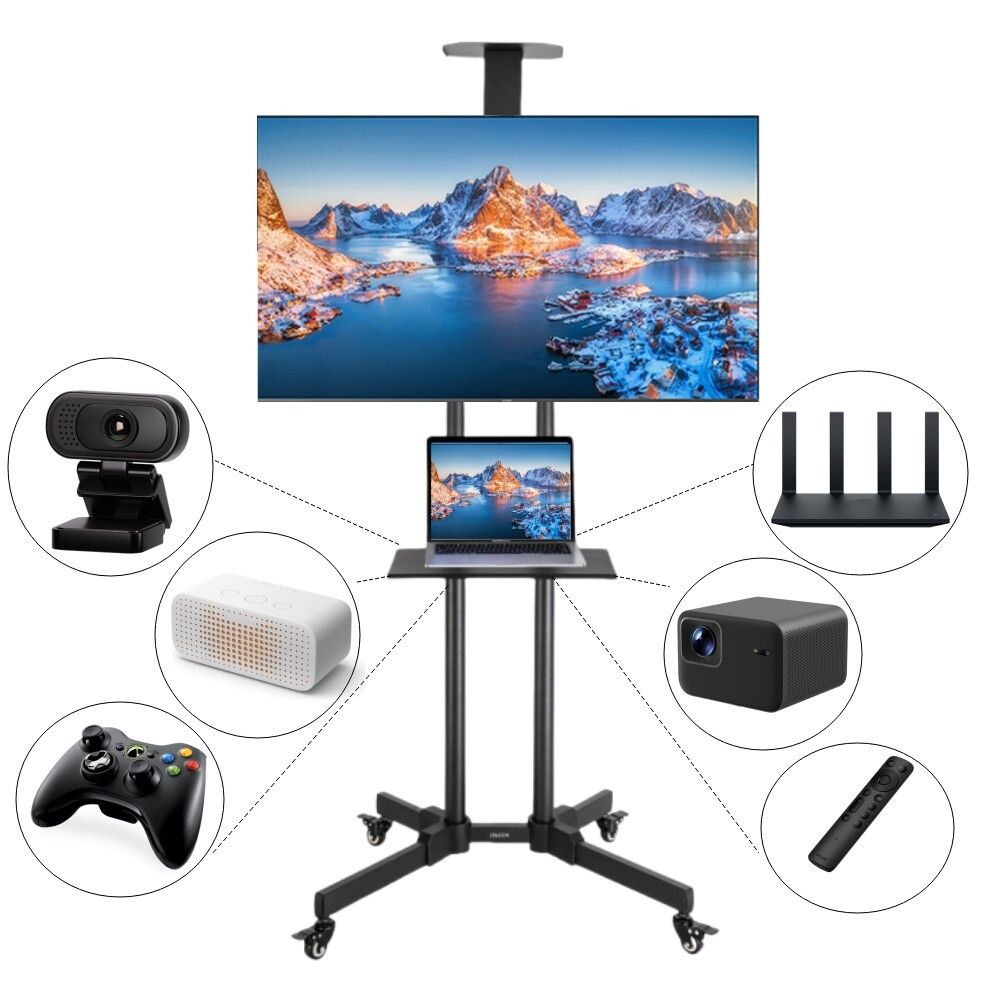 FCH TV Bodenständer TV Ständer mit Rollen für 32-70 Zoll TV Halterungen maximal 60 kg, VESA 400 x 600, um 15 ° nach oben und unten verstellbar