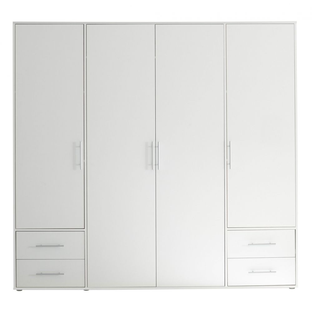Kleiderschrank Valencia - 206x60x195cm - 4 Türen und 4 Schubladen - weiß
