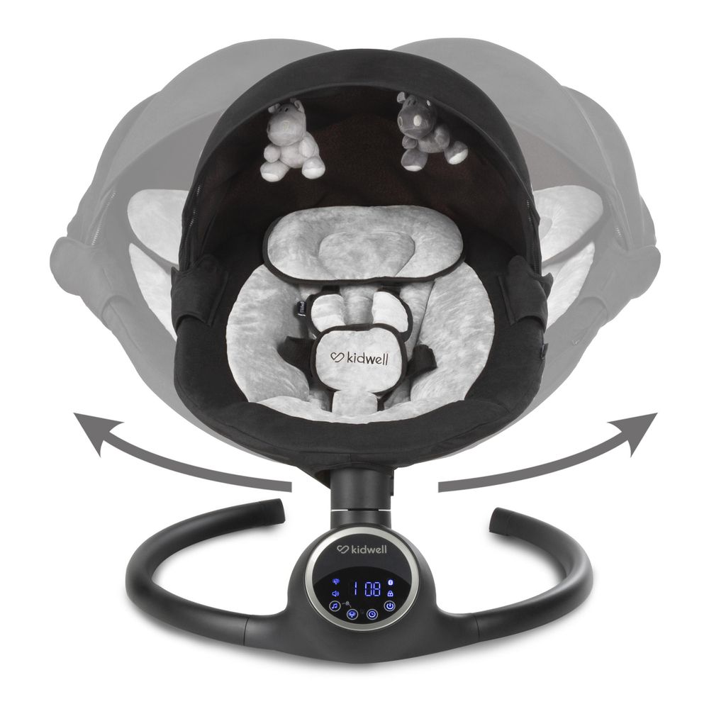 Kidwell REVE Elektrische Babywippe & Babyschaukel – Schaukel mit App-Steuerung, Bluetooth, Timer, Spielbogen & Moskitonetz (Black/Silver)