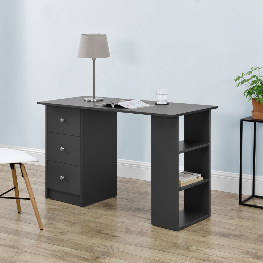 Schreibtisch 120x50x72cm Bürotisch mit Schubladen Dunkelgrau Ablage Regal PC Tisch [en.casa]