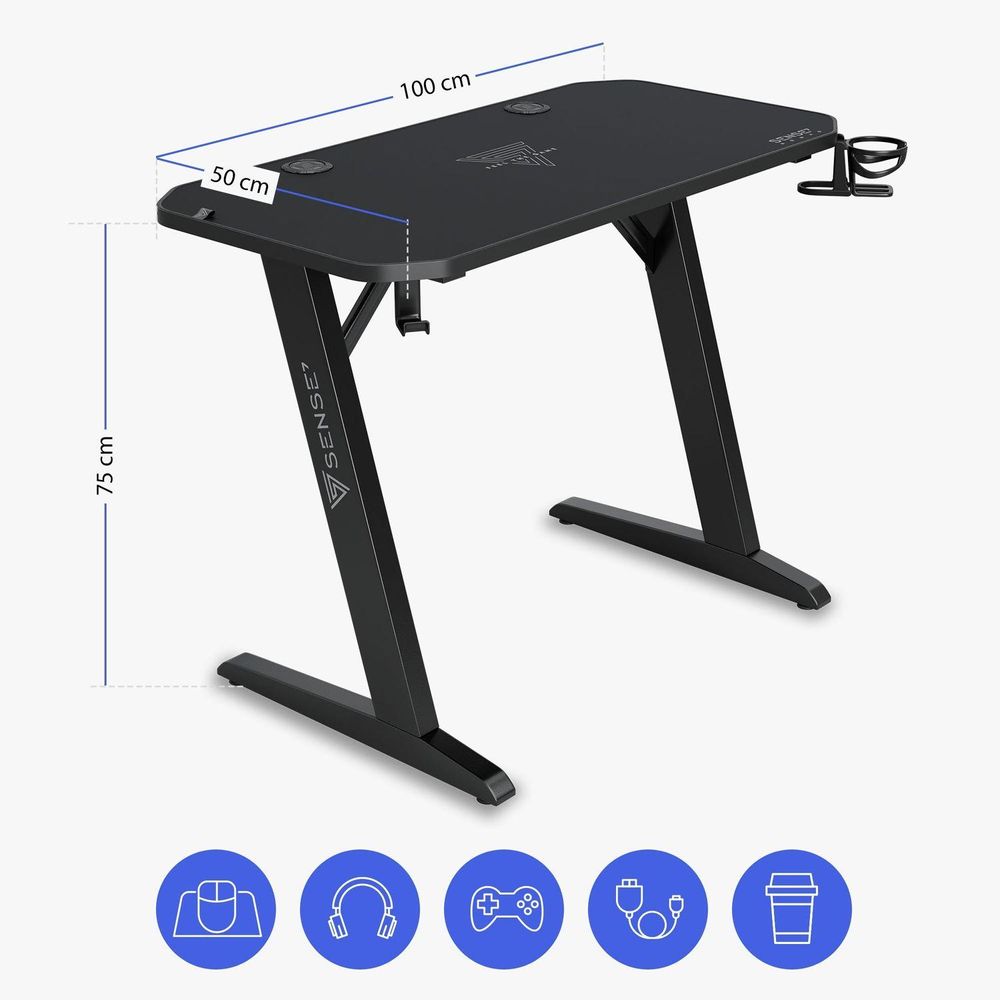 SENSE7 Nomad Classic – stół do gier, biurko 100 x 50 cm, podkładka pod mysz XXL, stół komputerowy, stół do komputera, biurko dla graczy, małe biurko, wyposażenie pokoju młodzieżowego