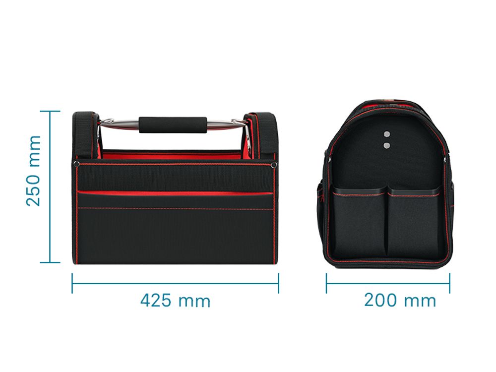 Wiltec Werkzeugtasche Größe XL 44x22x25 cm, Werkzeugbeutel mit verstellbarem Schultergurt und Tragegriff, Innen- und Außenfächer, Aufbewahrungstasche