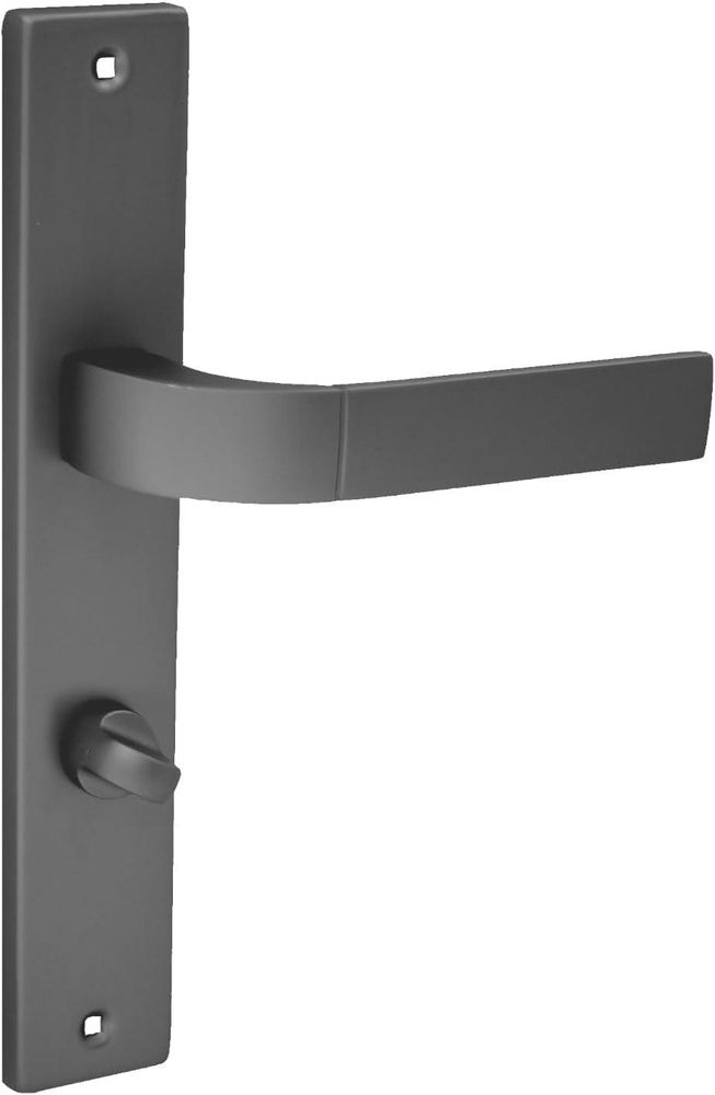DOMINO Türgriff 78 Drückergarnitur WC - Badezimmer Set | Links & Rechts Türbeschlag für WC/Badezimmertüren | L-Form | Türbeschläge aus Aluminium | Titan Türdrückergarnitur   FOKUS M8