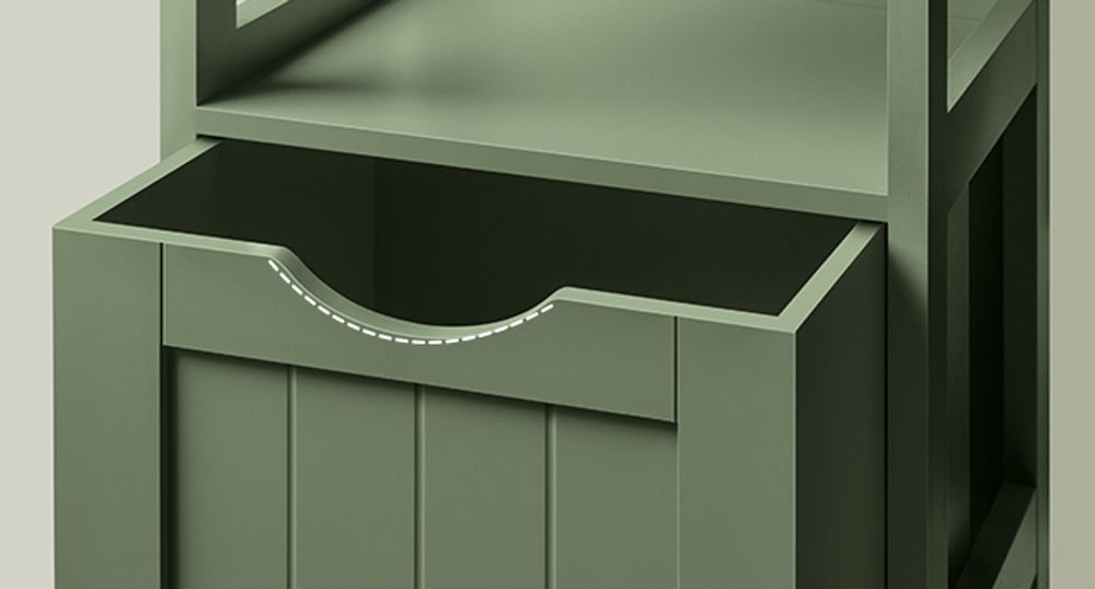VASAGLE Hochschrank Badezimmer, Badezimmerschrank schmal, 2 Schubladen, 3 offene Fächer, 30 x 30 x 141,5 cm, Waldgrün