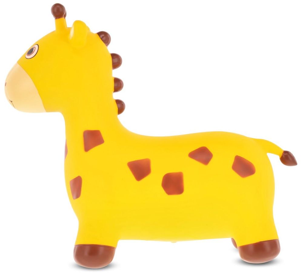 Animal saltarín en forma de jirafa visto de lado, color amarillo con detalles marrones.