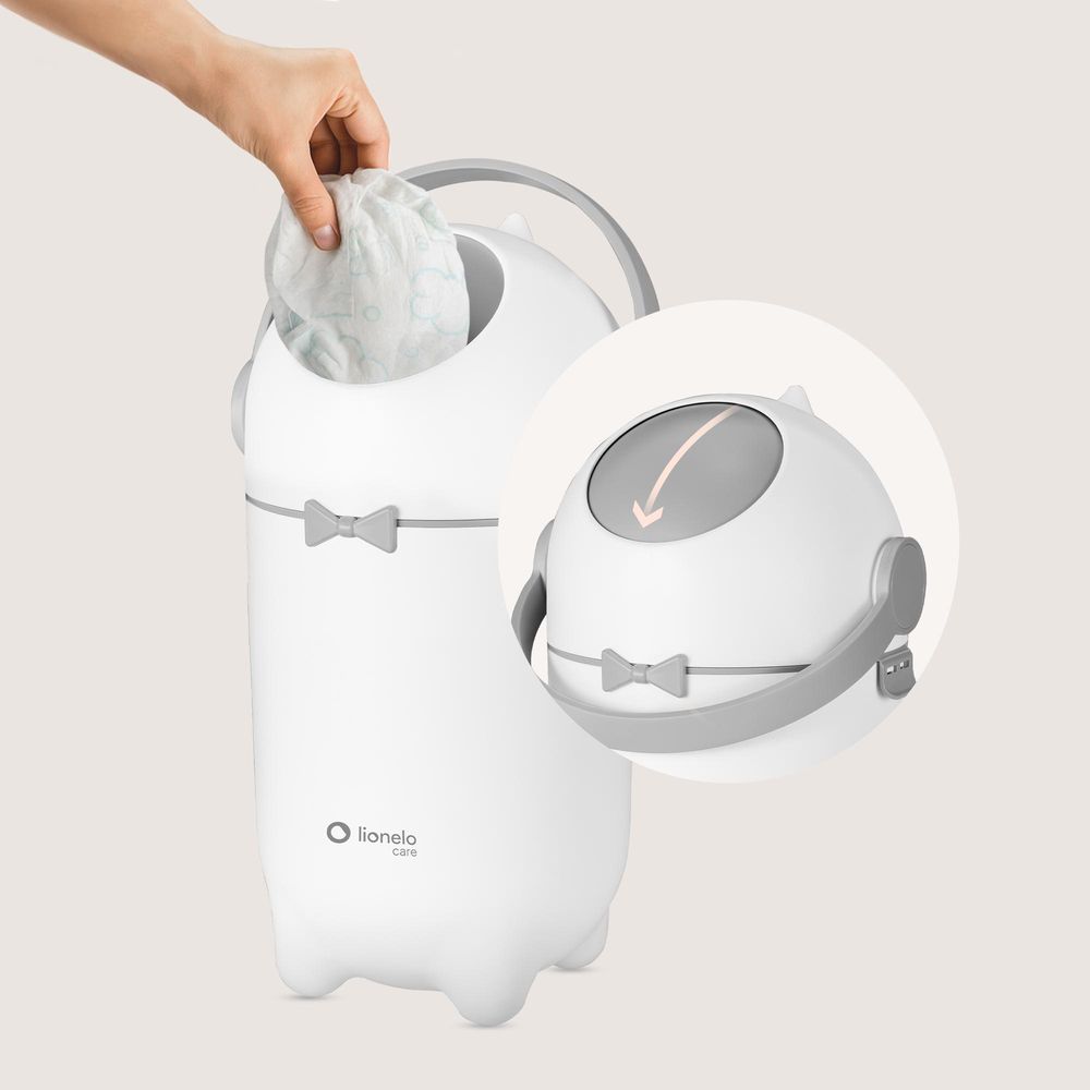 Windeleimer Lionelo Purebin 10L, geruchsdicht, kompatibel mit Universalbeuteln, Einhandbedienung, hygienisch & leicht zu reinigen Weiß