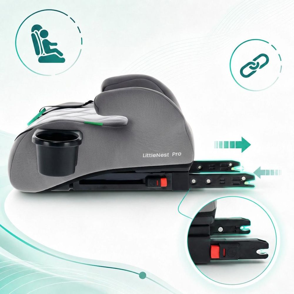 Sun Baby LittleNest Pro graue Autokindersitzerhöhung mit ISOFIX