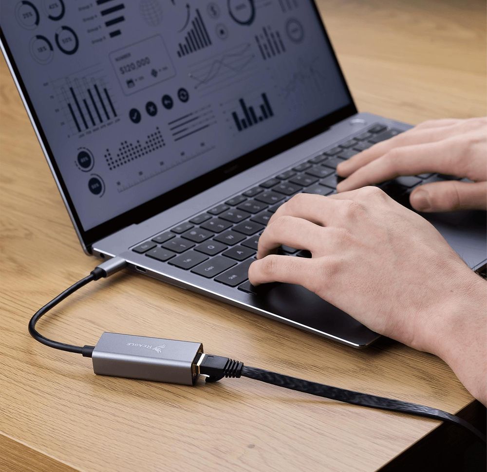 Reagle USB C auf Ethernet Adapter Gigabit LAN Netzwerkadapter 1000Mb Aluminium