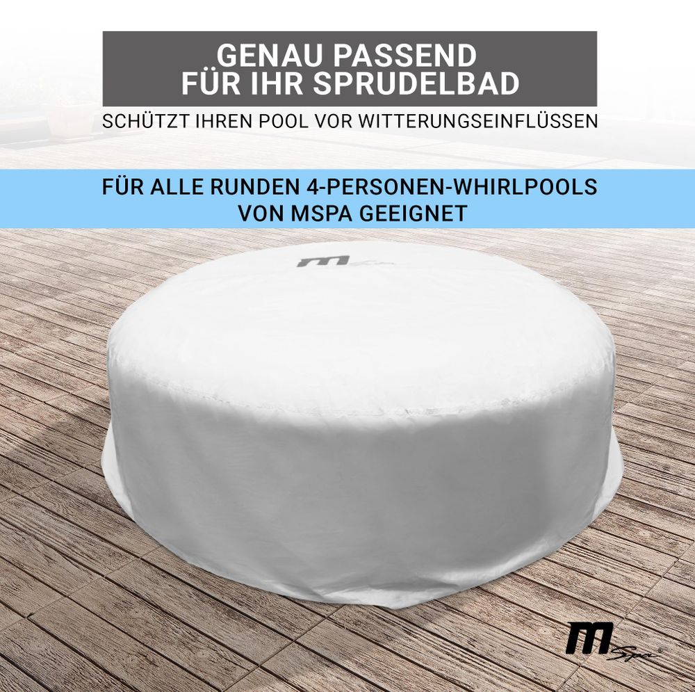 Mspa Whirlpool Abdeckung | 190x70cm - Abdeckhaube für 4 Personen Pool - Cover - Schutzhülle - Abdeckplane - Robust - Wärmespeicher - Nylon (Weiß)