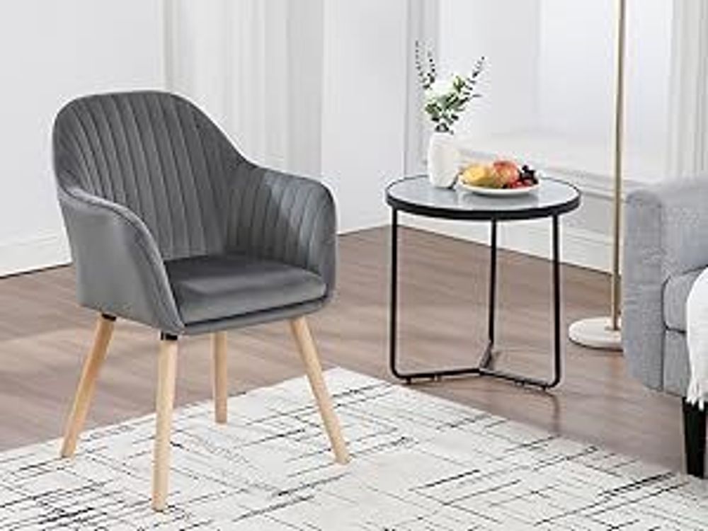 WOLTU 6X Esszimmerstühle Küchenstuhl Wohnzimmerstuhl Design Stuhl Polsterstuhl mit Armlehne Samt Massivholz Schwarze Beine Dunkelgrau