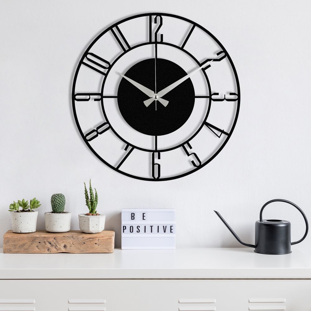 Opviq, Enzoclock - S011, Wanduhren, Schwarz, Metall, 48 x 48 cm