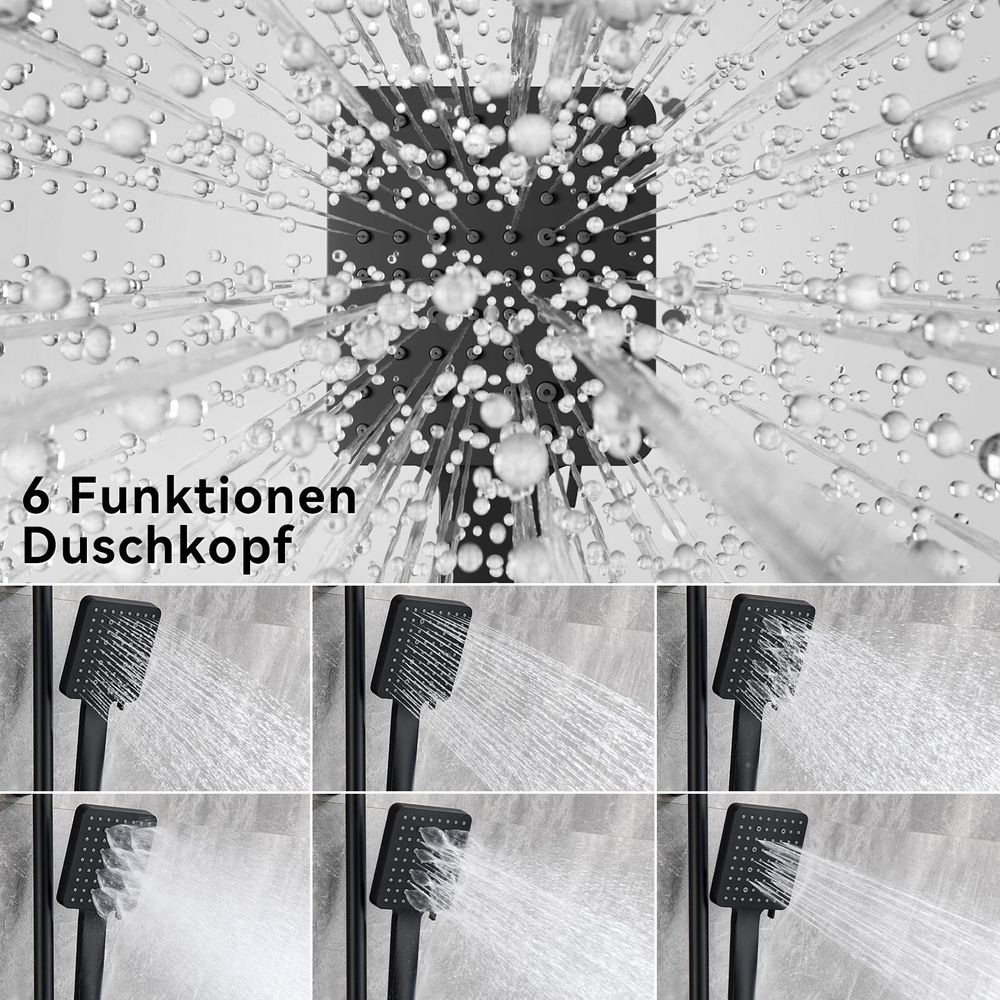AURALUM Verchromte Wasserfall-Duscharmatur, Duschstange mit Duschkopf, Handbrausekopf mit 6 , Badewannen-Duschset., Badewannenarmatur mit Duschsystem