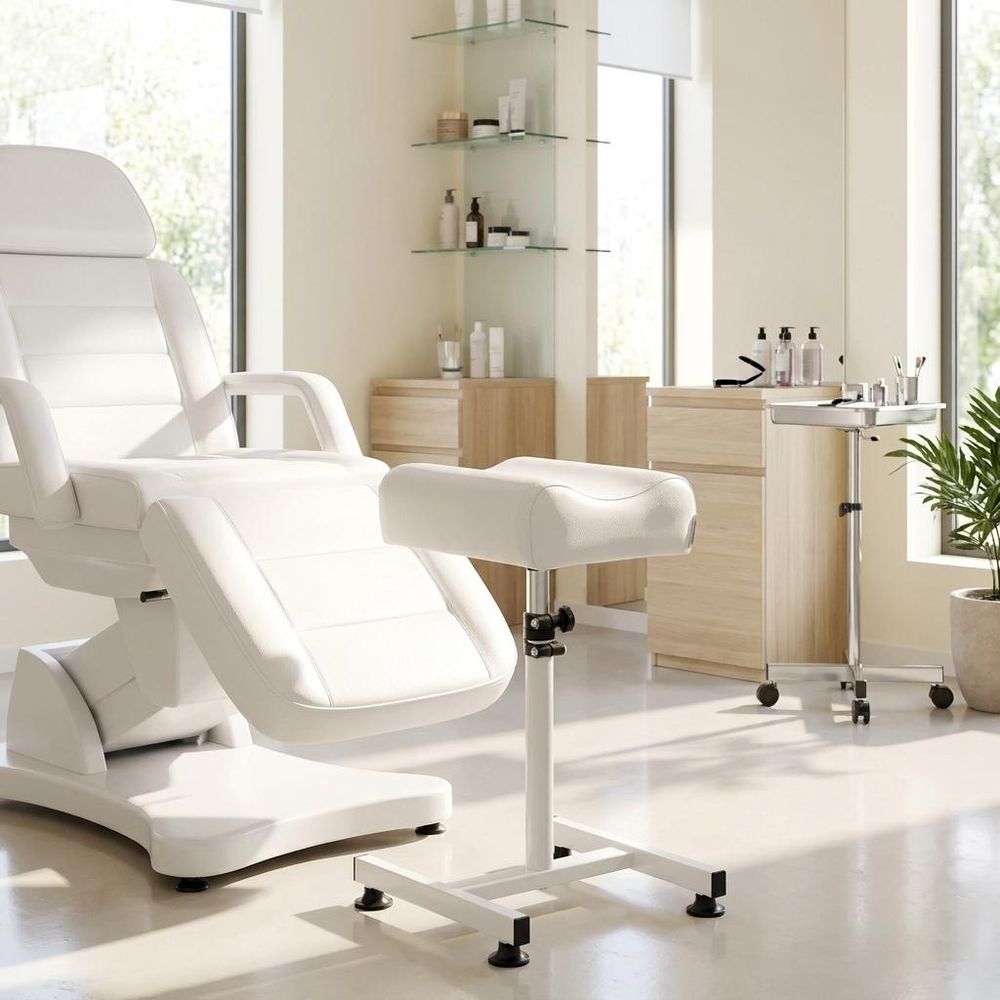 Pediküre Fußstütze höhenverstellbar - Ständer Weiß, Armlehne & Beinauflage für Pediküresessel SPA