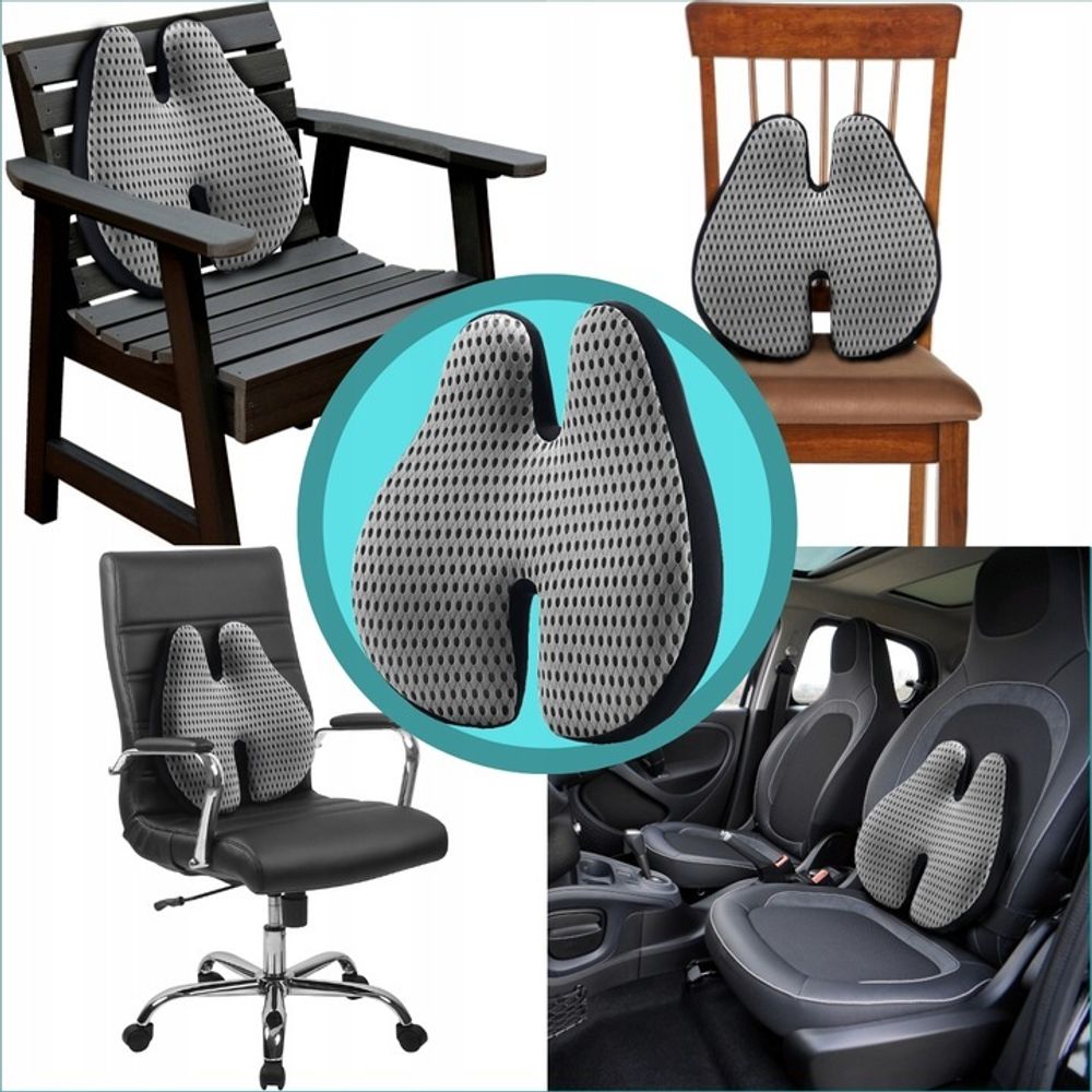 Lendenkissen aus Memory-Schaum für Bürostuhl & Autositz - Lordosenstütze Kissen Orthopädisches Rückenstütze - GRAU Ergonomisches Rückenkissen 40x43