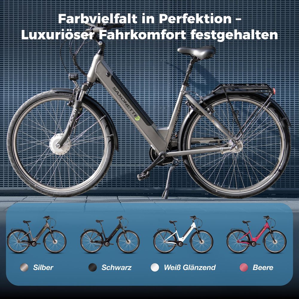 SAXONETTE Comfort Plus 4.0,Elektro  , ebike , 418 Wh Intube-Akku große Reichweite für den Alltag, E-Bike, Elektrofahrrad (Rahmenhöhe 50, silber matt)