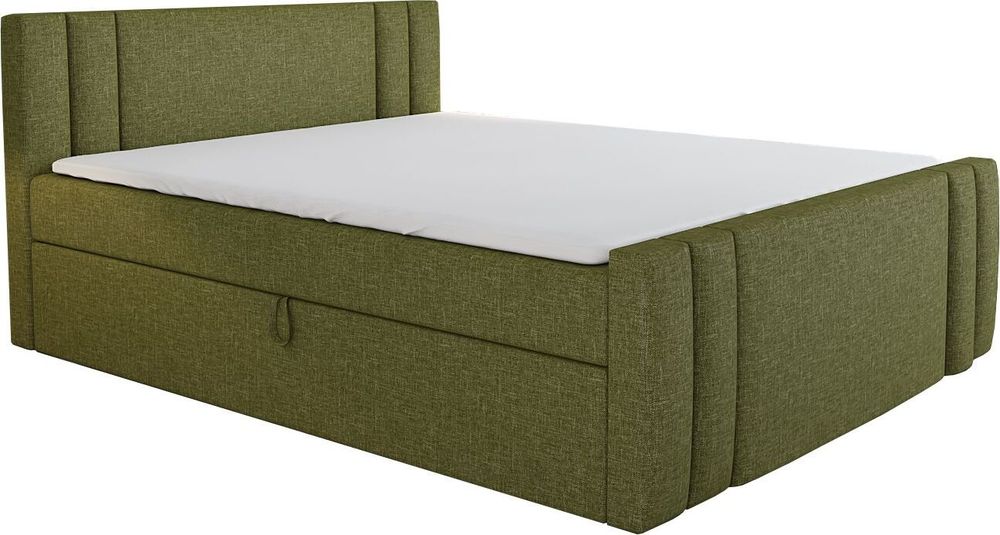 Boxspringbett LING 140x200 mit 2 Bettkästen, Bonell-Matratze und Topper. Farbe: Grün.