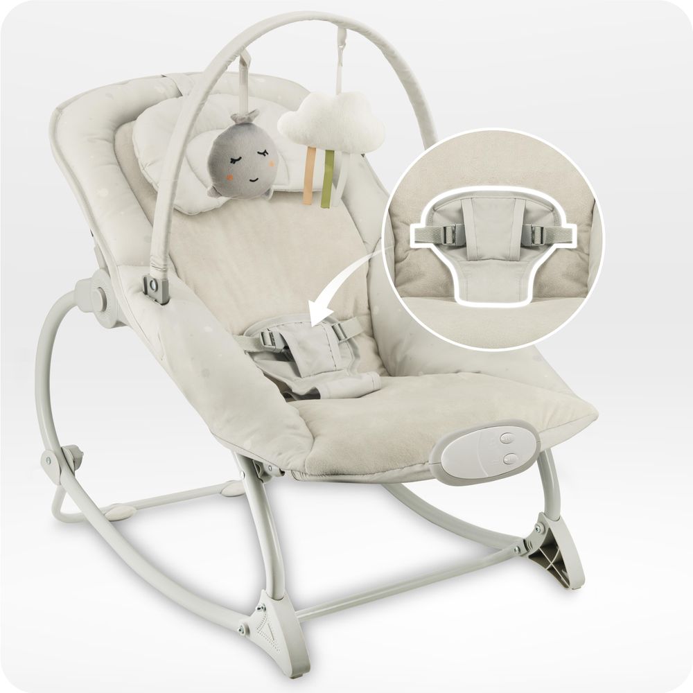 MoMi LAPIS – Elektrische Babywippe mit Musikmodul (8 Melodien), 3 Vibrationsstufen, verstellbare Rückenlehne & arretierbar – Hellgrau