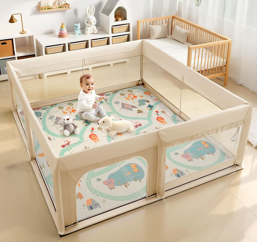 Krabbelmatte Baby XXL 180x200, Extra Dick 1,5cm, Faltbare Spielmatte, Wasserdicht & Rutschfest, Doppelseitig