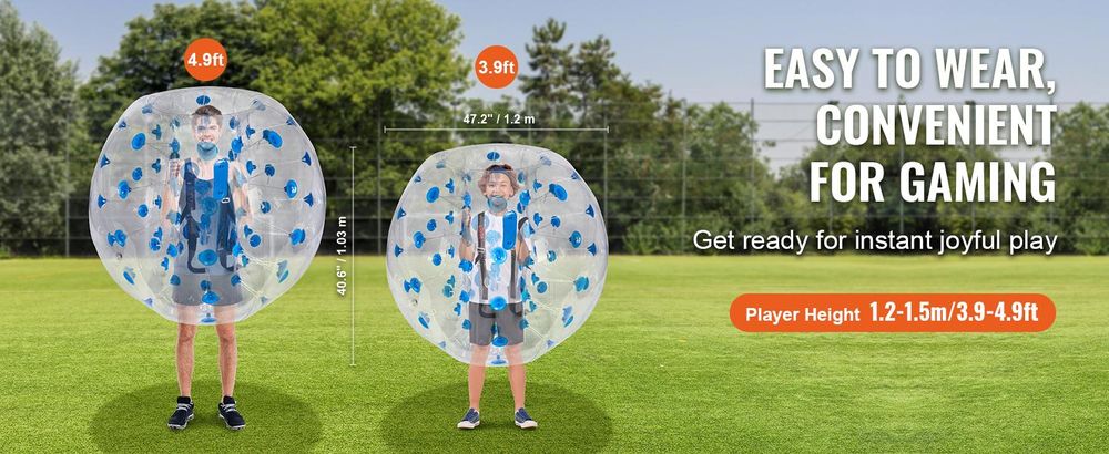 VEVOR Aufblasbarer Bump Ball Bumper Stoßball 1 Stk. 1,2 m x 1,03 m, Menschlicher Kollisionsball, PVC-Körperblasen-Bounce-Ball für Outdoor-Aktivitäten, Transparent + Blaue Punkte Aufblasbar Bumper Ball