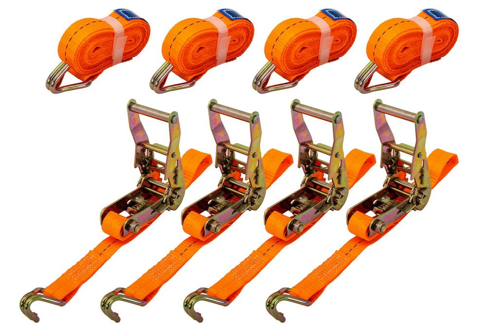UNITRAILER Spanngurte 4m Set 4 Stück mit Ratsche 1t 25mm Zurrgurte für Pkw Anhänger Motorrad Ladungssicherung Set stabil verzinkt mit Haken