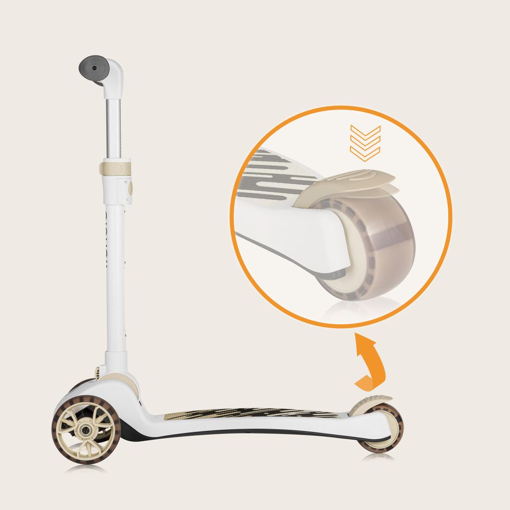 Lionelo Franky 2in1 Kinder Laufrad bis 20 kg Balance Roller bis 50 kg Höhenverstellbar, LED-Räder, rutschfestes Trittbrett, Korb Beige