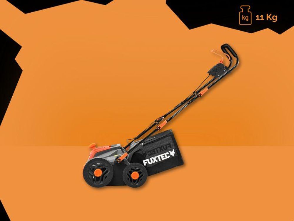 FUXTEC 40V Akku Vertikutierer FX-E2VE38SET - 38cm Schnittbreite | 11Kg | 2x20V | 2in1 Vertikutieren und Lüften | 45L Grasfangkorb | Höhenverstellbar