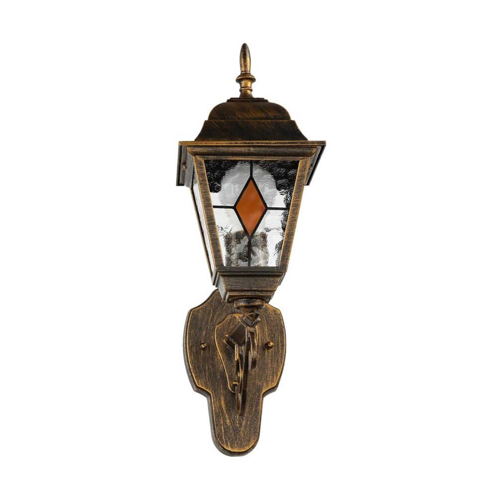 Außenwandlampe in Kupfer Antik mit dekorativem Buntglas für stimmungsvolle Fassadenbeleuchtung