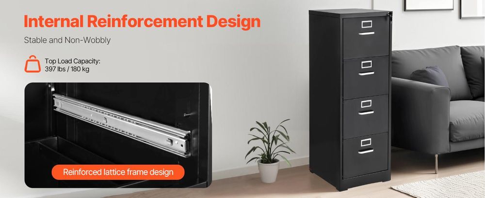 VEVOR Aktenschrank, Vertikaler Büroschrank aus Metall für das Home Office, Lagerschrank Materialschrank mit abnehmbarer Hängestange für A4-Akten (Schwarz)