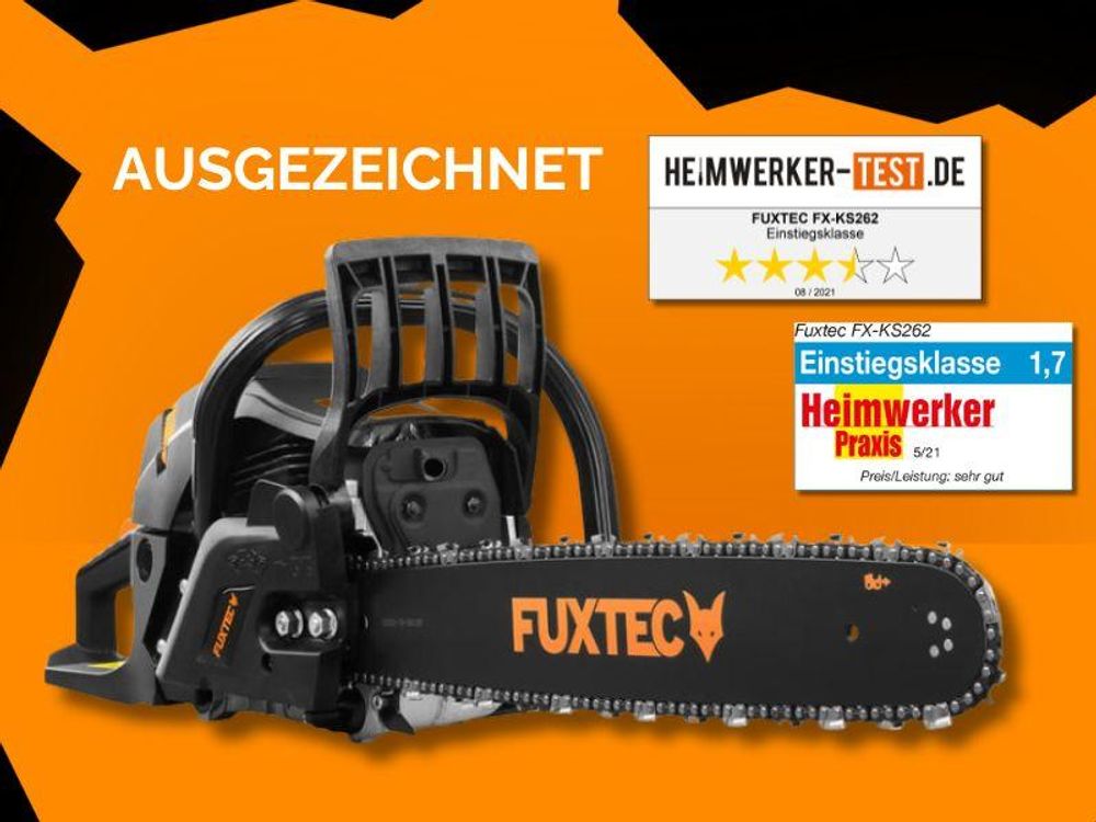 FUXTEC Benzin Kettensäge FX-KS262 - Black Edition | Schwertlänge 60cm | Schnittlänge 51cm| 5,2kg | 61,5ccm | 2-Takt | 550ml | 2,85kw