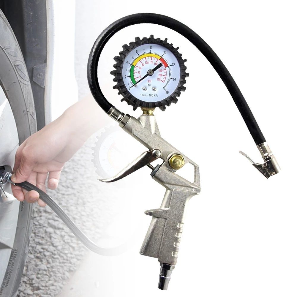 Reifenfüller mit Manometer Druckluft Reifendruckprüfer Reifendruckmesser Luftdruckprüfer Hohe Präzision Alle Kompressoren Zubehör Auto Motorrad LKW Retoo