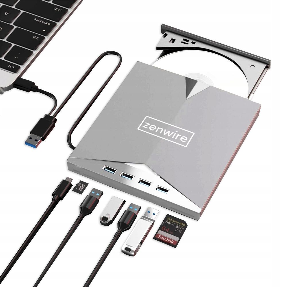 Tragbares externes Laufwerk - CD-/DVD-Lesegerät - Player - für Brenner - für Discs - USB-C 3.0-Hub