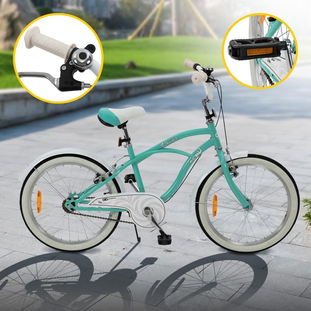 Actionbikes Kinderfahrrad Cruiser 20 Zoll | Kinder Mädchen Jungen Jugend Fahrrad - V-Brake Bremsen - Kettenschutz - Seitenständer - 6-9 Jahre (Türkis)