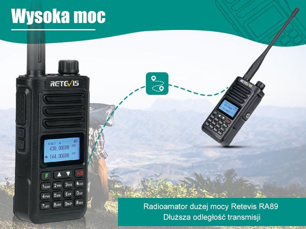 Radiotelefon amatorski Retevis RA89, duża moc, wodoodporność IP68, dwuzakresowy, VFO, akumulator 2500 mAh, ładowalne walkie-talkie typu C (2 szt., czarny)