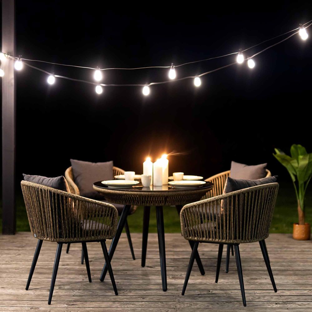 di volio Gartenmöbel-Set RIETI Beige/Grau, Terrassenmöbel aus Polyrattan und Stahl, Gartenmöbel für 4 Personen - Couchtisch & 4 Stühle