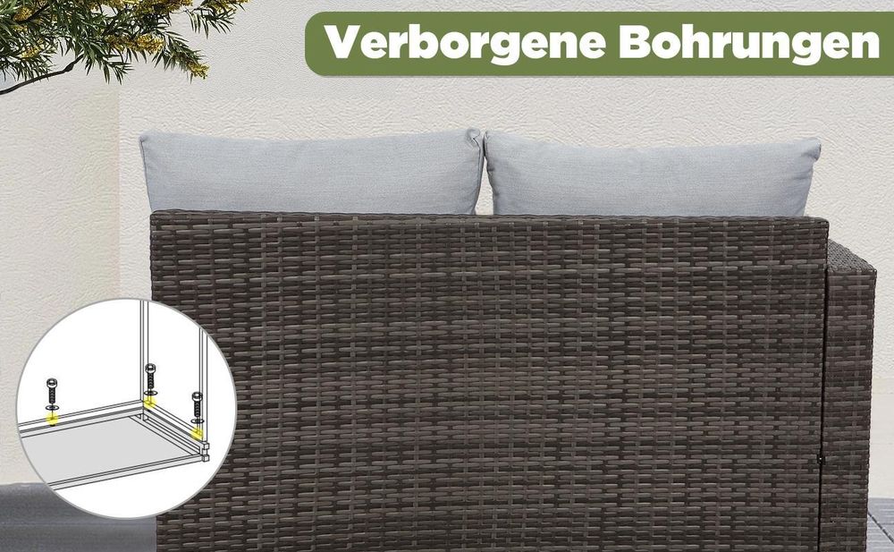MeXo Gartenmöbel Set Polyrattan Essgruppe 7 Teile Lounge Sofa für 6-9 Personen mit Hocker, wetterfest Balkonset Sitzmöbel-Set Indoor Outdoor grau