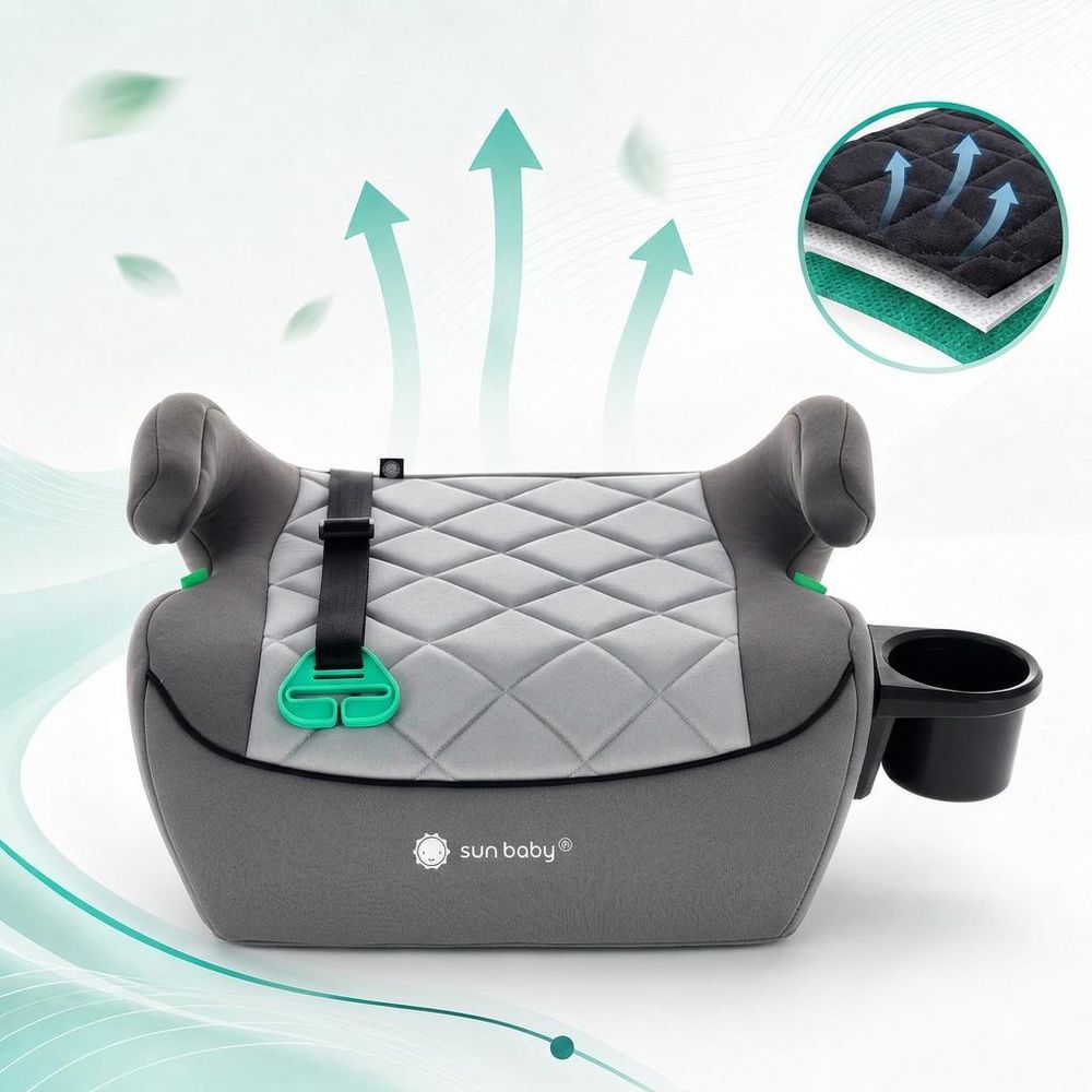 Podsedák, dětský podsedák, autosedačka, booster, dětská autosedačka, ISOFIX, 125–150 cm, držák na nápoje, LittleNestPro, šedá, Sun Baby