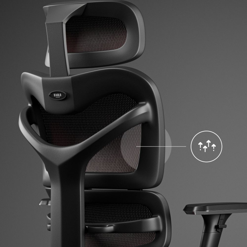 Diablo V-Commander Ergonomischer Bürostuhl Schreibtischstuhl Chefsessel 3D Armlehnen Verstellbare Kopfstütze & Sitzfläche Netzstof Farbe: Schwarz-Burgunderrot