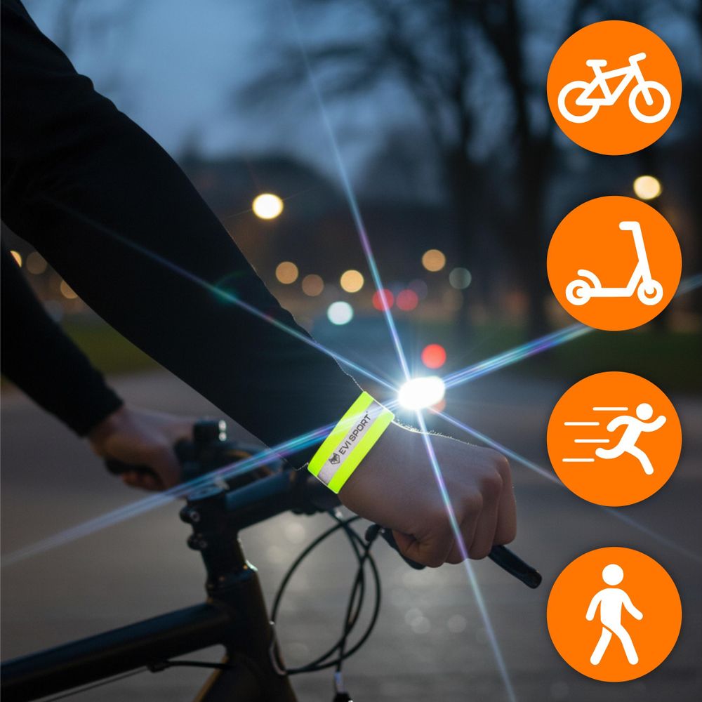 Reflektorband 2er Set, Reflektor zum Laufen & Radfahren, Sicherheitsband verstellbar mit Klettverschluss für Arm & Bein, EVI SPORT ActiveFlash Grün