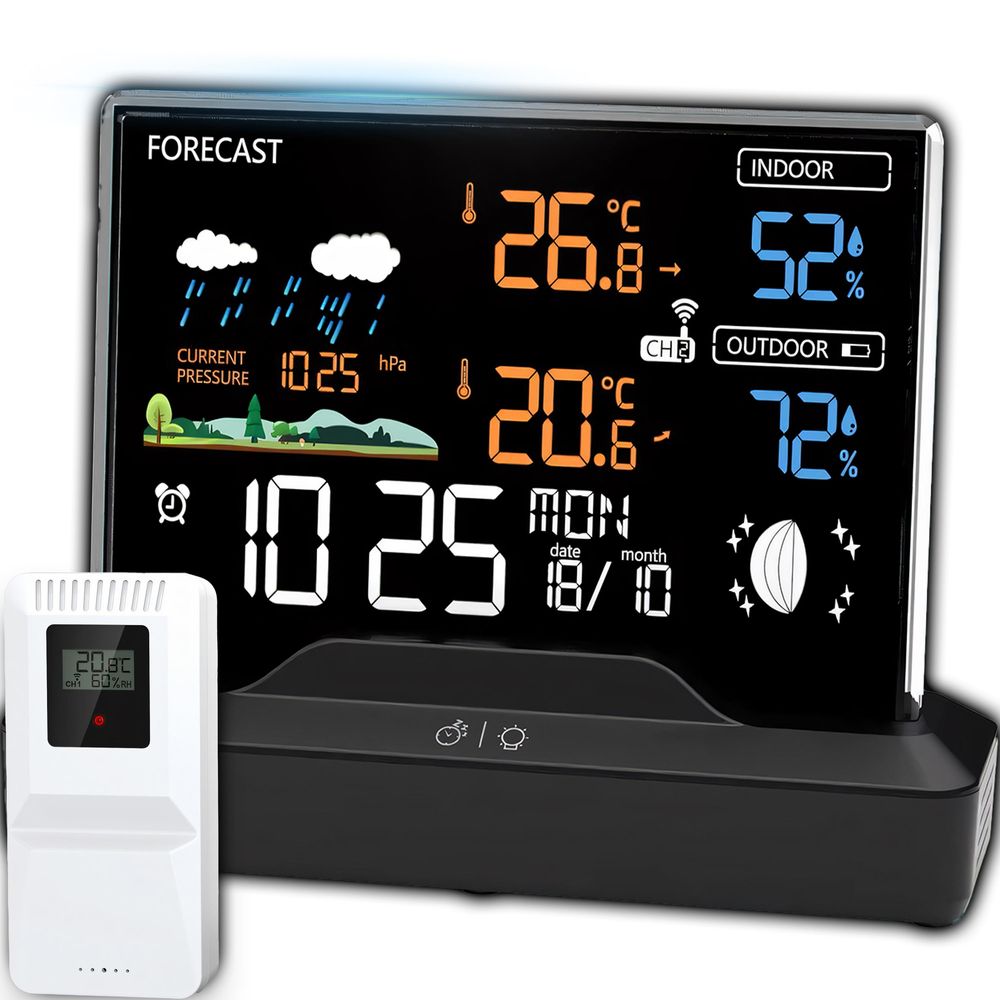 Funk-Wetterstation mit Außensensor und Wettervorhersage Innen und Außen Thermometer Luftfeuchtigkeit Reichweite 80m LCD Display Schwarz Retoo
