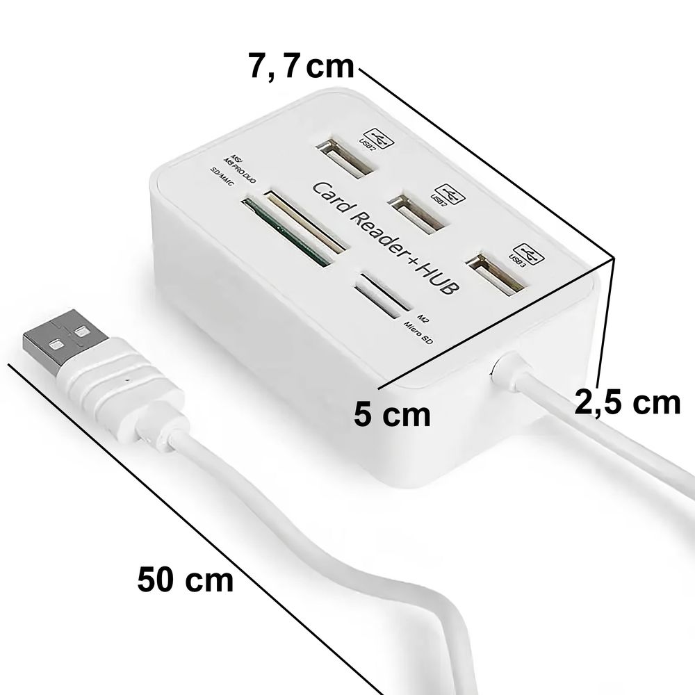 Kartenleser USB mit 3x USB Hub, Speicherkartenleser Verteiler für SD, Micro SD, SDHC, SDXC Adapter kompatibel mit PC, Tablet & Smartphone Retoo