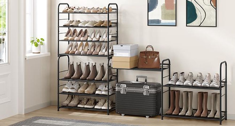 SONGMICS Schuhregal 4 Ablagen stapelbarer Schuh-Organizer für bis zu 16 Paar Schuhe